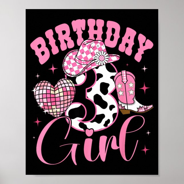 Poster Happy 3rd Birthday Girl Outfit Rodeo Western Cowgi (Frente)