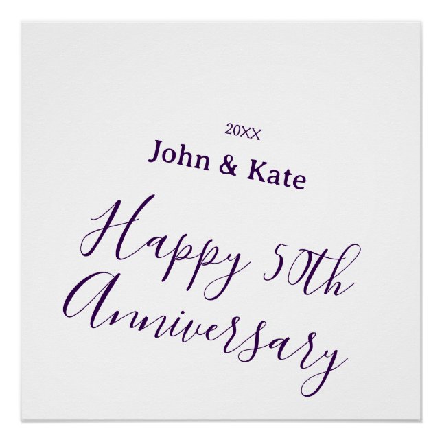 Pôster Happy 50th anniversary purple name year simple  (Frente)