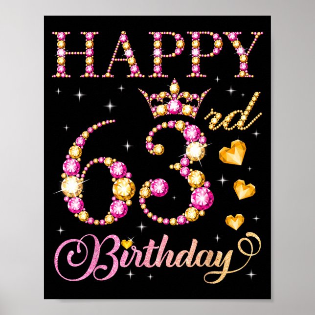 Poster Happy 63rd Birthday 63 Years Old Men Women Birthda (Frente)