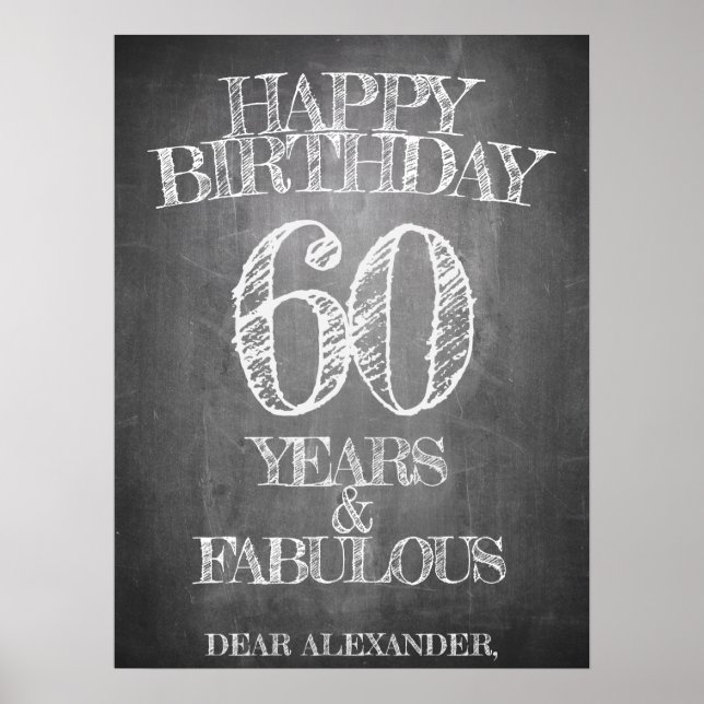 Poster Happy Birthday - 60 Years & Fabulous in chalkboar (Frente)