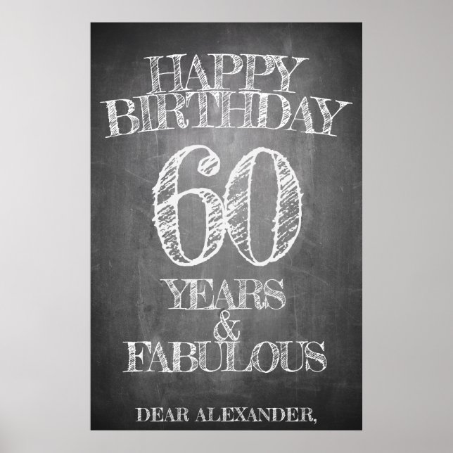 Poster Happy Birthday - 60 Years & Fabulous in chalkboar (Frente)