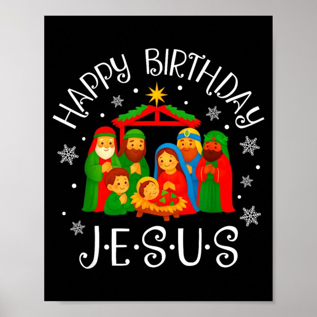 Poster Happy Birthday Jesus Christmas Pajamas Xmas Squad  (Frente)
