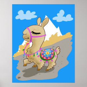 Poster Happy Cartoon Llama