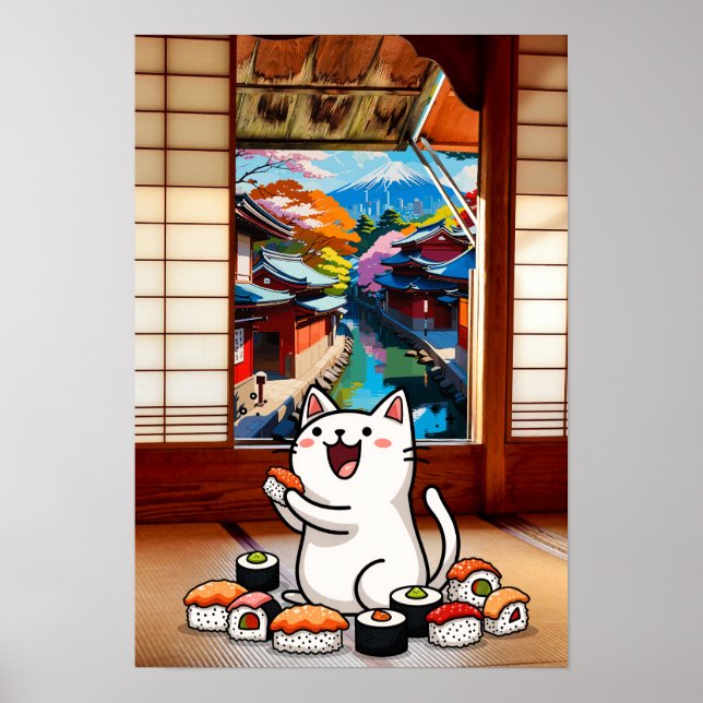 Poster Happy Cat e Sushi (Frente)