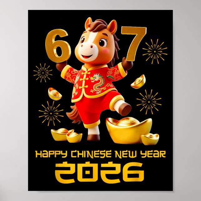 Poster Happy Chinese New Year 2026 Funny Horse 6 7 Meme 6 (Frente)
