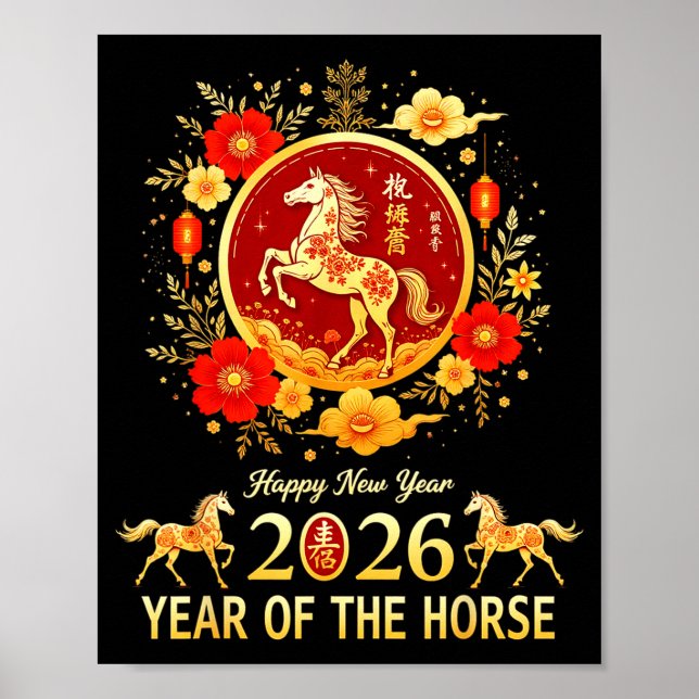 Poster Happy Chinese New Year 2026 Lunar Year Of The Hors (Frente)