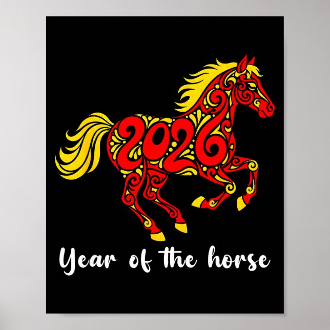 Poster Happy Chinese New Year 2026 Year Of The Horse Horo (Frente)