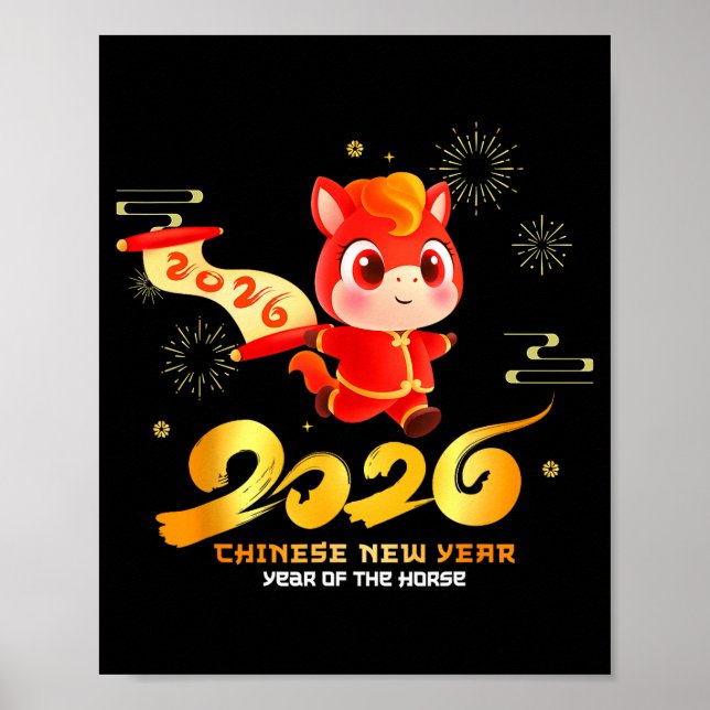 Poster Happy Chinese New Year Of Horse Cartoon Cute For K (Frente)