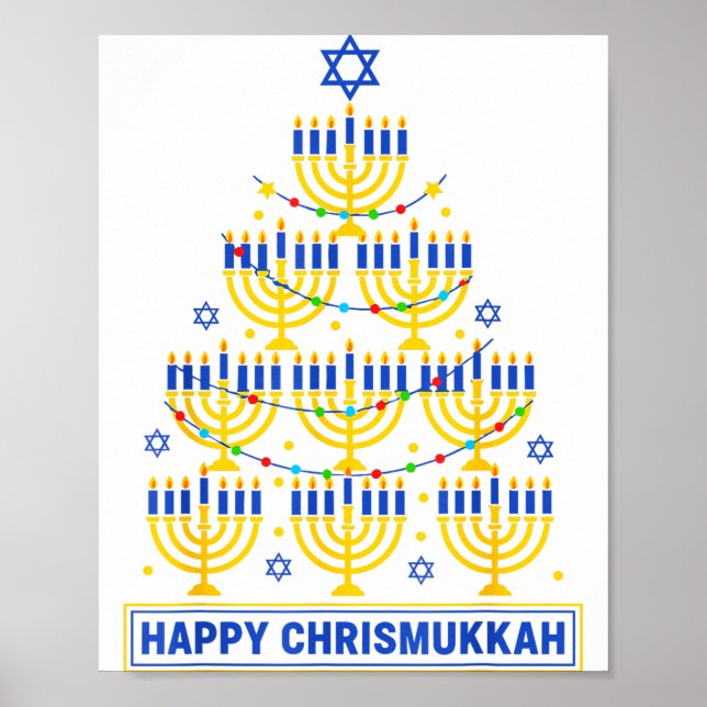 Poster Happy Chrismukkah Hanukkah Light Tree Jewish Holid (Frente)