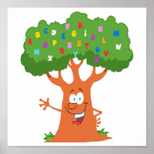 Pôster happy cute cartoon abc alphabet tree