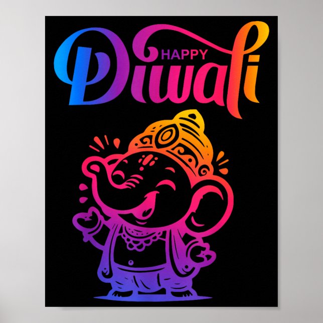 Poster Happy Diwali Deepavali Hindu Indian Festival Of Li (Frente)