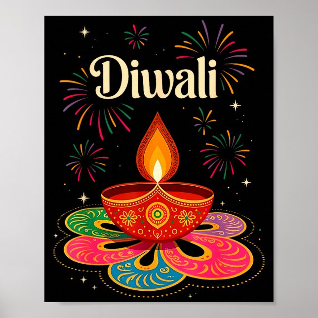 Poster Happy Diwali Deepavali Hindu Indian Festival Of Li (Frente)
