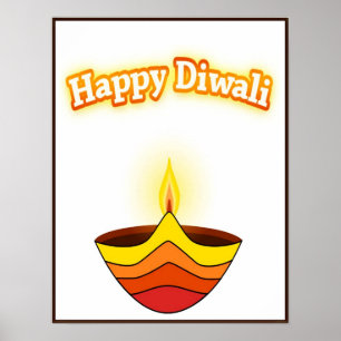 Poster Happy Diwali e Lâmpada Diya