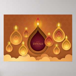 Poster Happy Diwali Papercut Deepas