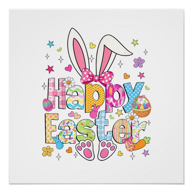 Pôster Happy Easter 2026 Cute Bunny Rabbit Easter Day Wom (Frente)