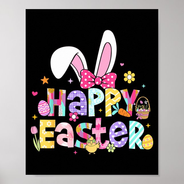 Poster Happy Easter 2026 Cute Bunny Rabbit Easter Day Wom (Frente)