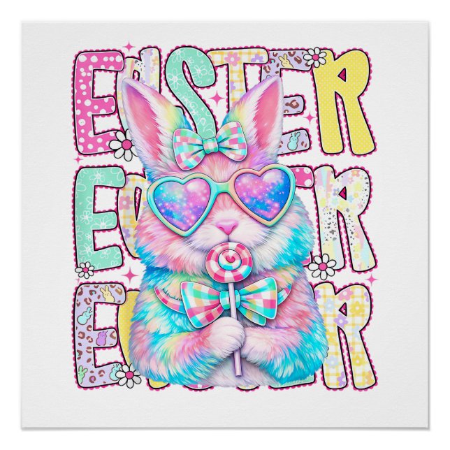 Pôster Happy Easter Bunny Coquette Bow Preppy Easter Day  (Frente)