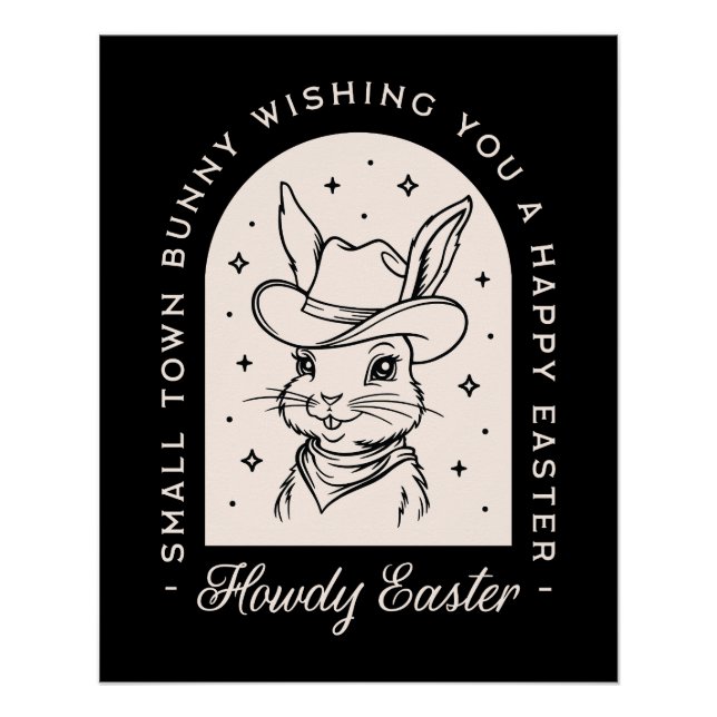 Pôster Happy Easter bunny western theme funny greetings (Frente)