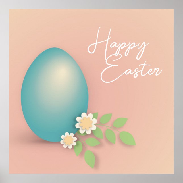 Poster Happy Easter Egg pastel blue pink floral   (Frente)