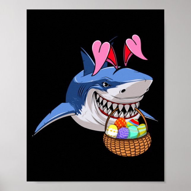 Poster Happy Easter Shark Bunny With Easter Basket Boys G (Frente)