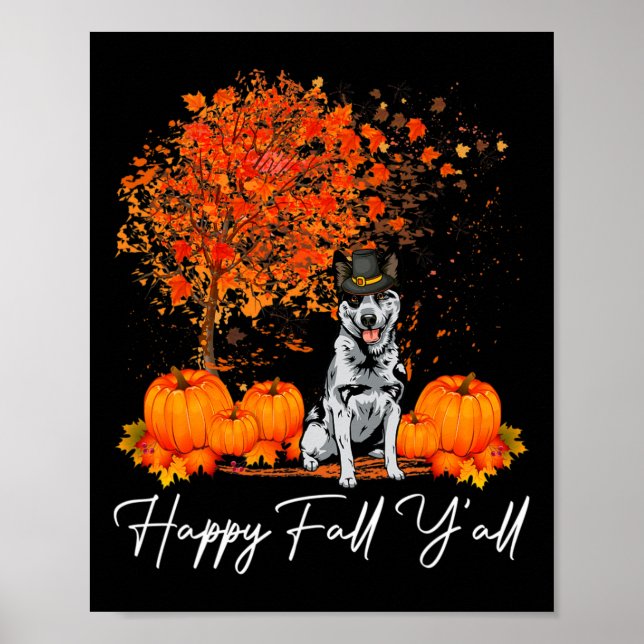Poster Happy Fall Y'All Pumpkin australiano Bovinos Tha (Frente)