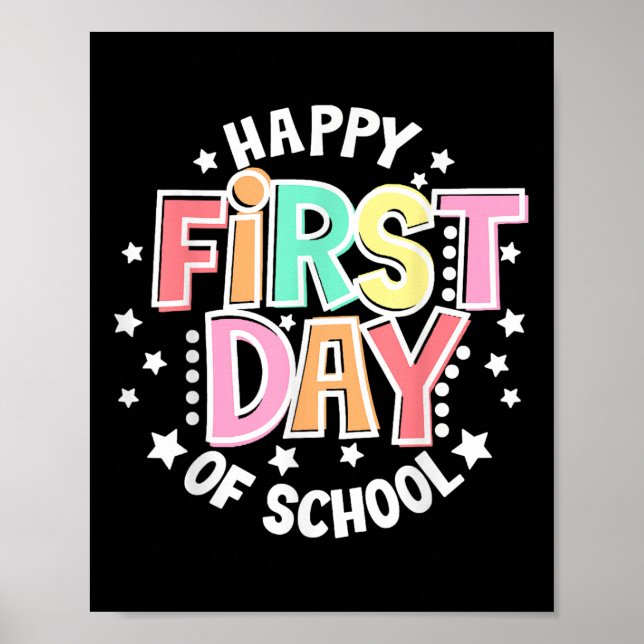 Poster Happy First Day Of School Retro Groovy Back To Sch (Frente)