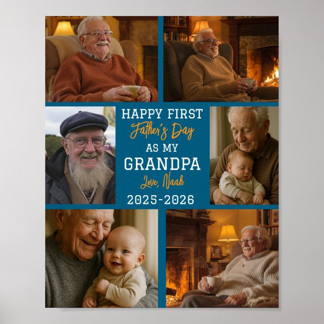 Poster Happy First Grandpa Day Photo Collage (Frente)