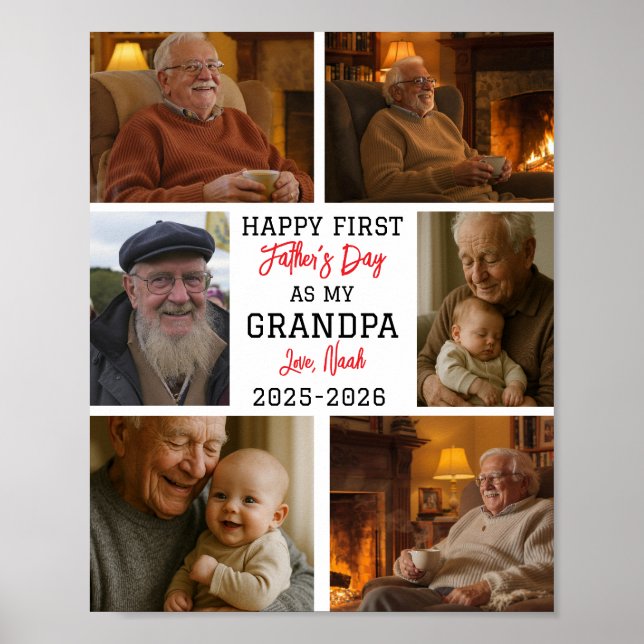 Poster Happy First Grandpa Day Photo Collage (Frente)