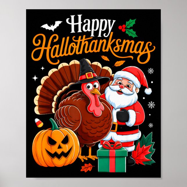 Poster Happy Hallothanksmas Funny Halloween Thanksgiving  (Frente)