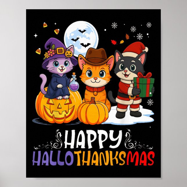 Poster Happy Hallothanksmas Funny Halloween Thanksgiving  (Frente)