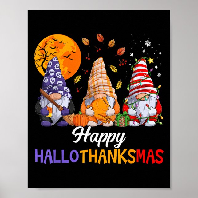 Poster Happy Hallothanksmas Gnomes Lover Halloween Merry  (Frente)