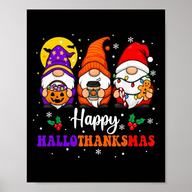 Poster Happy Hallothanksmas Gnomos Lover Feliz das Bruxas (Frente)