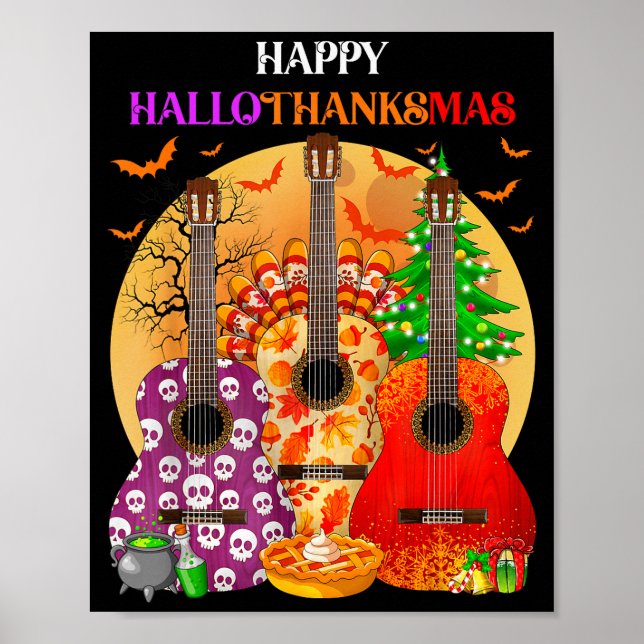 Poster Happy Hallothanksmas Guitar Halloween Thanksgiving (Frente)