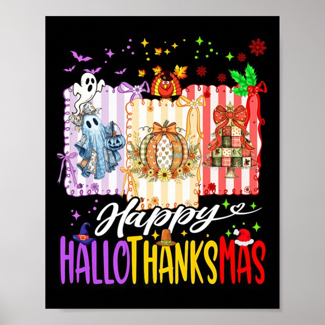Poster Happy Hallothanksmas Halloween Ghost Pumpkin Xmas (Frente)