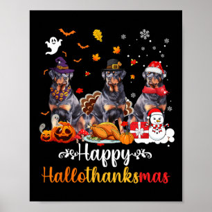 Poster Happy Hallothanksmas Rottweiler Cachorro das Bruxa