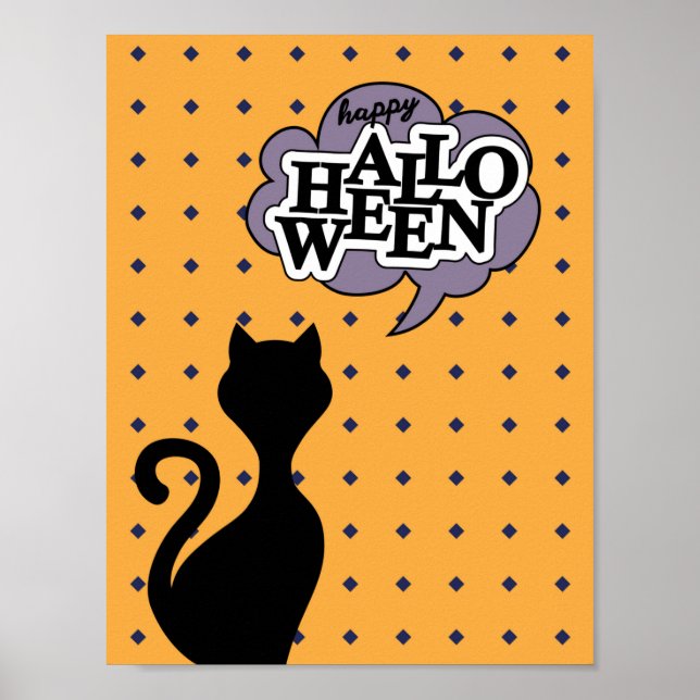 Poster Happy halloween black cat cartoon (Frente)