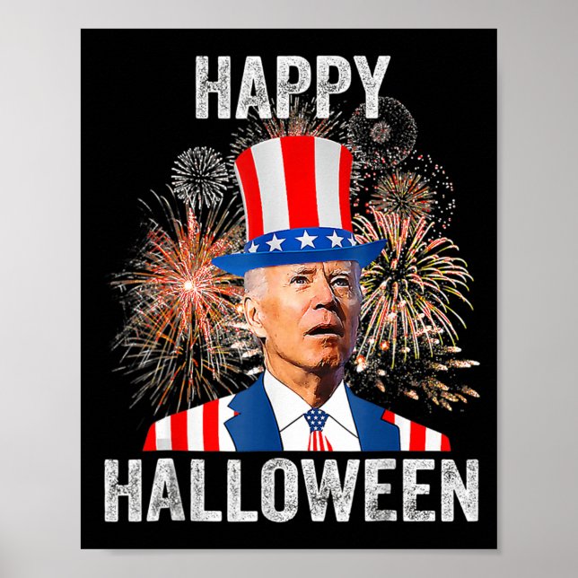 Poster Happy Halloween Joe Biden USA Flag Fireworks (Frente)