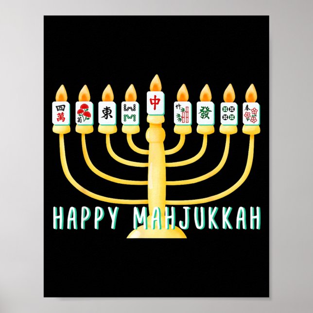 Poster Happy Hanukkah Mahjong Menorah Mahjukkah Chanukkah (Frente)