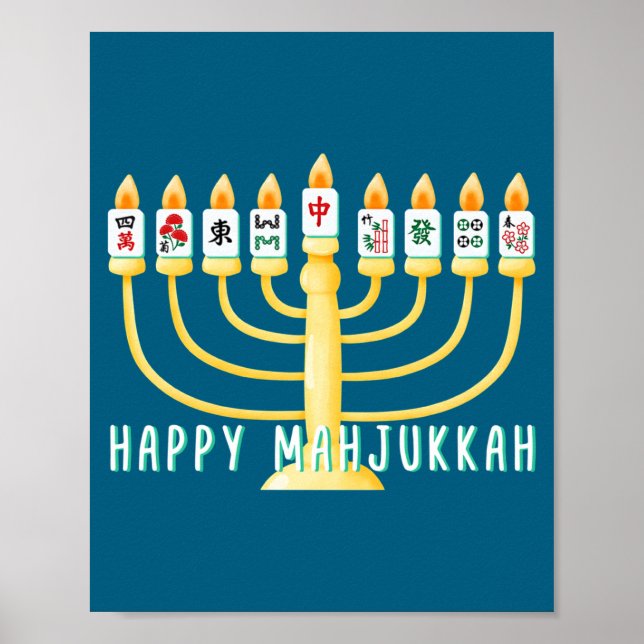Poster Happy Hanukkah Mahjong Menorah Mahjukkah Chanukkah (Frente)