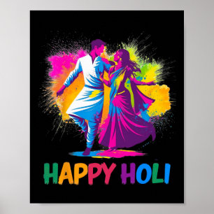 Poster Happy Holi Festival Indian Colors Primavera Dance