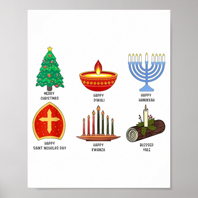 Poster Happy Holidays Around The World Multicultural Cele (Frente)