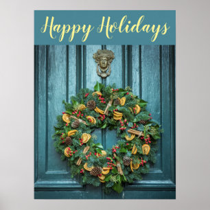 Poster Happy Holidays Wreath On Beautiful Door