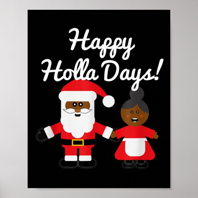 Poster Happy Holla Days Santa And Mrs Claus Black Christm (Frente)