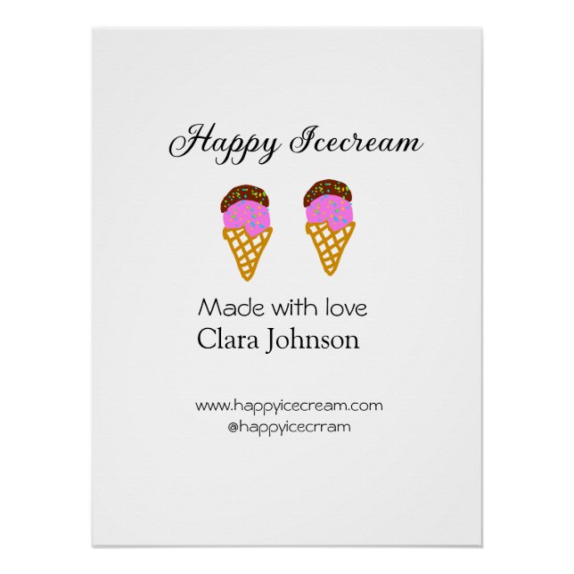 Pôster Happy Icecream add name website social media  (Frente)