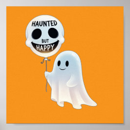 Poster Happy Kawaii Ghost with Skull Balloon