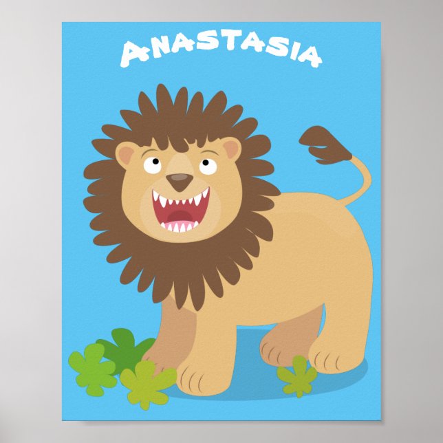 Poster Happy lion roaring cartoon illustration (Frente)