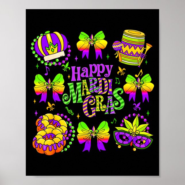 Poster Happy Mardi Gras 2026 Funny King Cake Fleur De Lis (Frente)