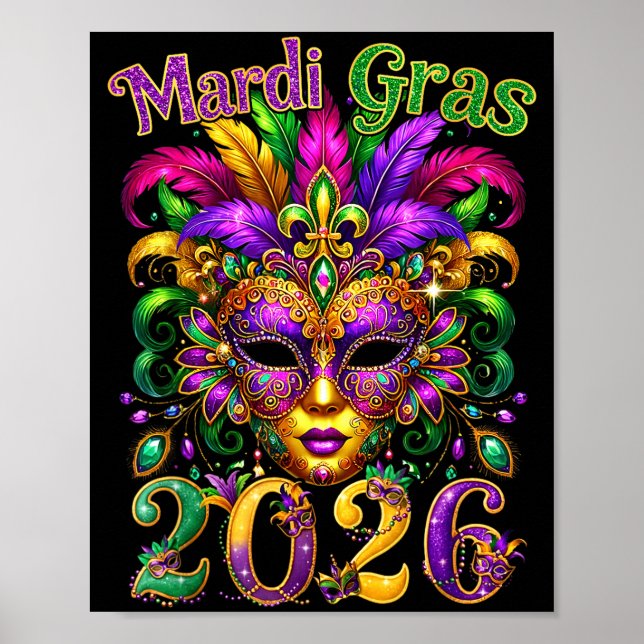 Poster Happy Mardi Gras 2026 Jester Hat New Orleans Men W (Frente)