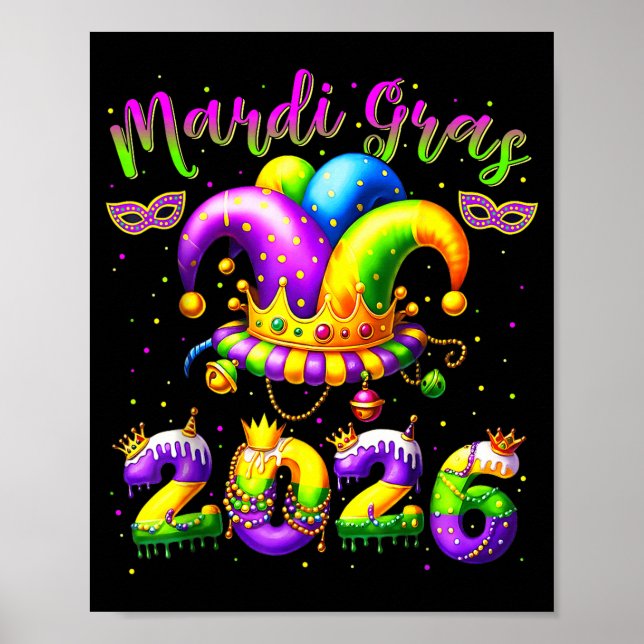Poster Happy Mardi Gras 2026 Jester Hat New Orleans Men W (Frente)