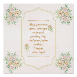Pôster Happy Marriage-Elegant Wedding Poster with Floral 